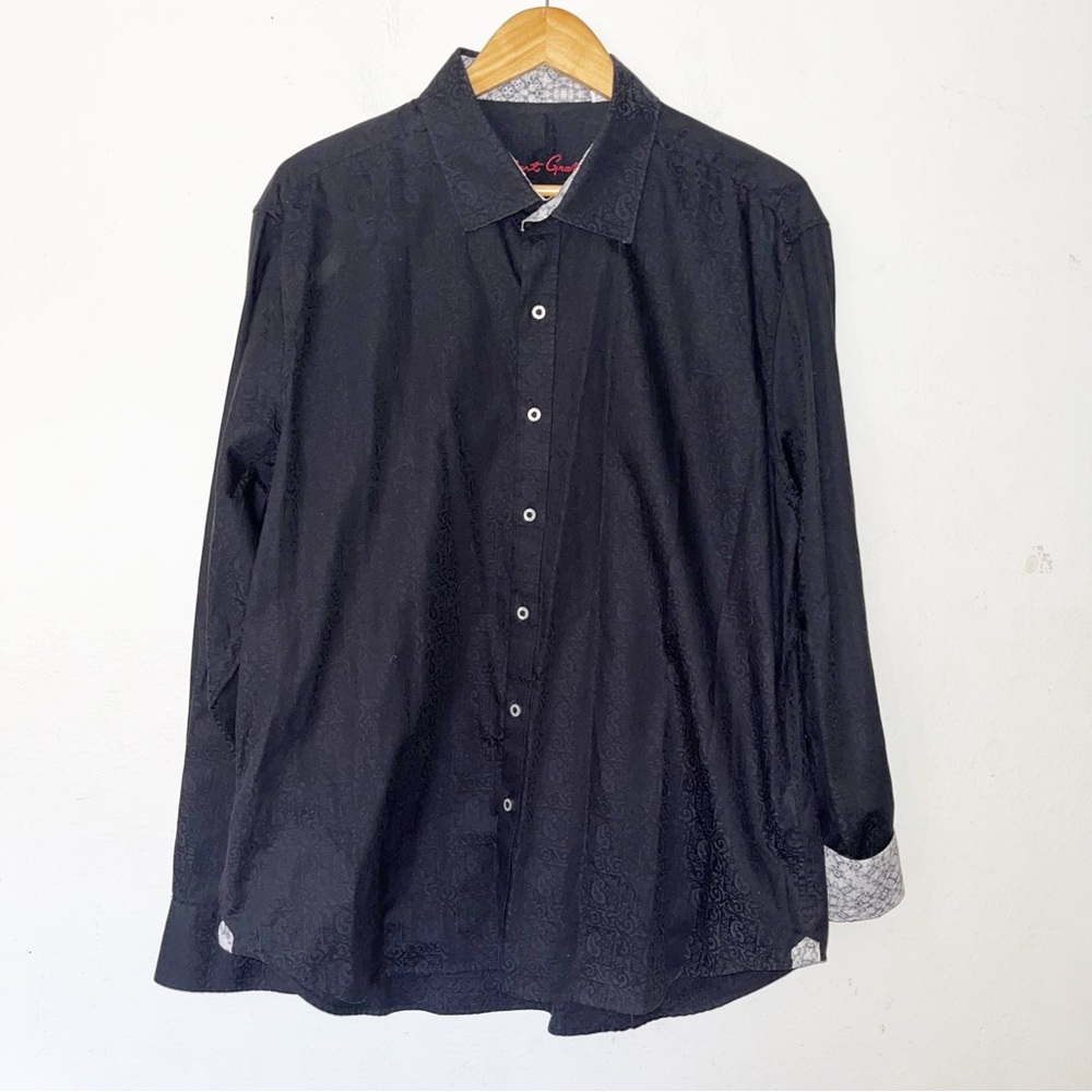 Robert Graham Mens XL Black Paisley Pattern L/S Flip Cuff Button Up Shirt